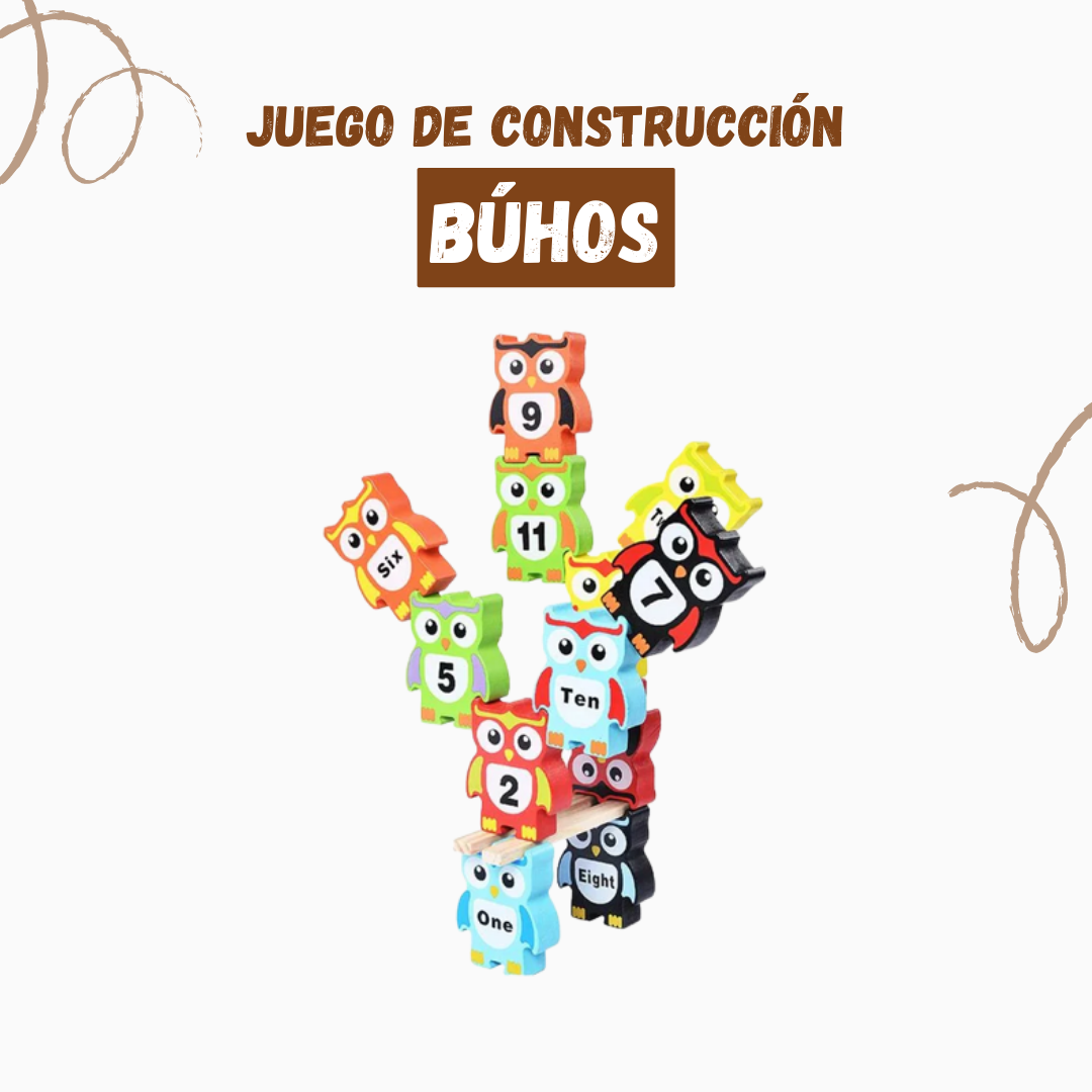 Juego de construcción de torres de Bloques Búhos